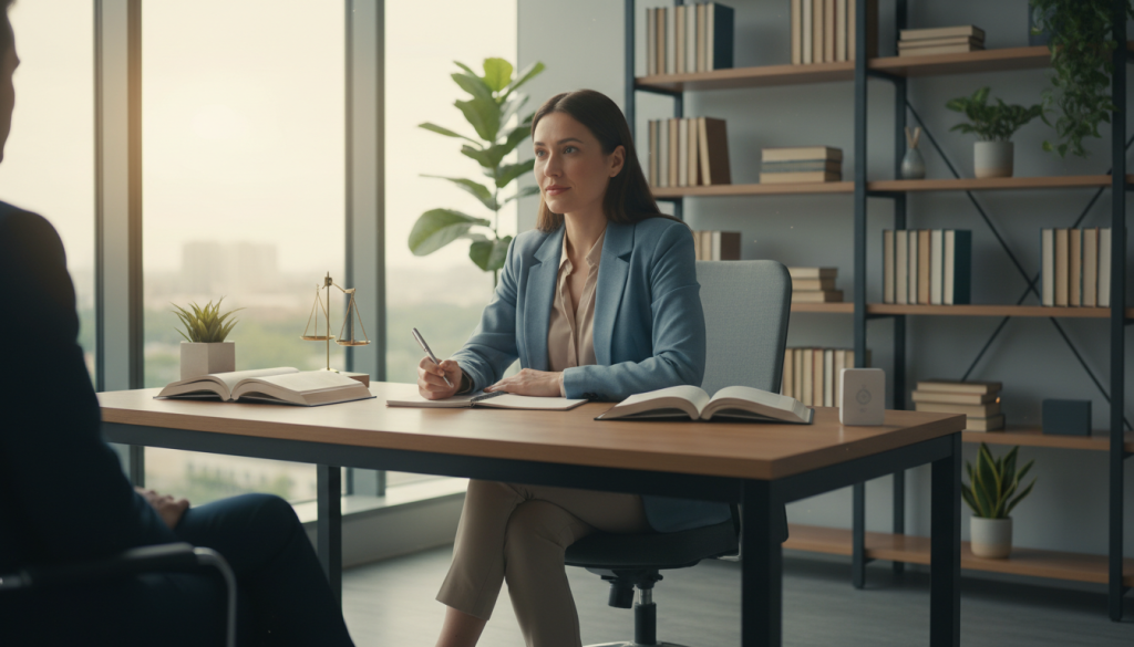 A serene and diplomatic individual embodies the essence of a Libra in a modern office setting, dressed in professional business attire. In the foreground, they sit at a sleek desk, leaning slightly forward with an open notebook and a pen in hand, showcasing their active role in conflict resolution. Their expression is calm and thoughtful, radiating a sense of balance and understanding. The middle ground features a soft, warm light filtering through large windows, illuminating the space and creating an inviting atmosphere. In the background, shelves lined with books and plants add depth, symbolizing knowledge and growth. The composition is shot from a slight angle, emphasizing the person's openness and engagement, while the overall mood is one of harmony and effective communication. A serene and diplomatic individual embodies the essence of a Libra in a modern office setting, dressed in professional business attire. In the foreground, they sit at a sleek desk, leaning slightly forward with an open notebook and a pen in hand, showcasing their active role in conflict resolution. Their expression is calm and thoughtful, radiating a sense of balance and understanding. The middle ground features a soft, warm light filtering through large windows, illuminating the space and creating an inviting atmosphere. In the background, shelves lined with books and plants add depth, symbolizing knowledge and growth. The composition is shot from a slight angle, emphasizing the person's openness and engagement, while the overall mood is one of harmony and effective communication.
