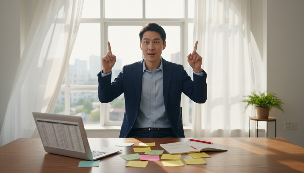 A thoughtful Capricorn individual in a well-lit office setting, experiencing a moment of realization. Foreground features the person, a young adult in professional attire, with a look of contemplation and surprise on their face, hands raised slightly as if they're connecting the dots. In the middle ground, a neatly organized desk with a laptop and scattered notes illustrates the pattern they’ve just discovered. The background displays a large, serene window with soft daylight streaming through, casting gentle shadows across the room. The mood is introspective and enlightening, highlighting the theme of self-awareness and personal growth. The angle is slightly above eye level, giving an open, revealing perspective on the subject's emotional journey. A thoughtful Capricorn individual in a well-lit office setting, experiencing a moment of realization. Foreground features the person, a young adult in professional attire, with a look of contemplation and surprise on their face, hands raised slightly as if they're connecting the dots. In the middle ground, a neatly organized desk with a laptop and scattered notes illustrates the pattern they’ve just discovered. The background displays a large, serene window with soft daylight streaming through, casting gentle shadows across the room. The mood is introspective and enlightening, highlighting the theme of self-awareness and personal growth. The angle is slightly above eye level, giving an open, revealing perspective on the subject's emotional journey.