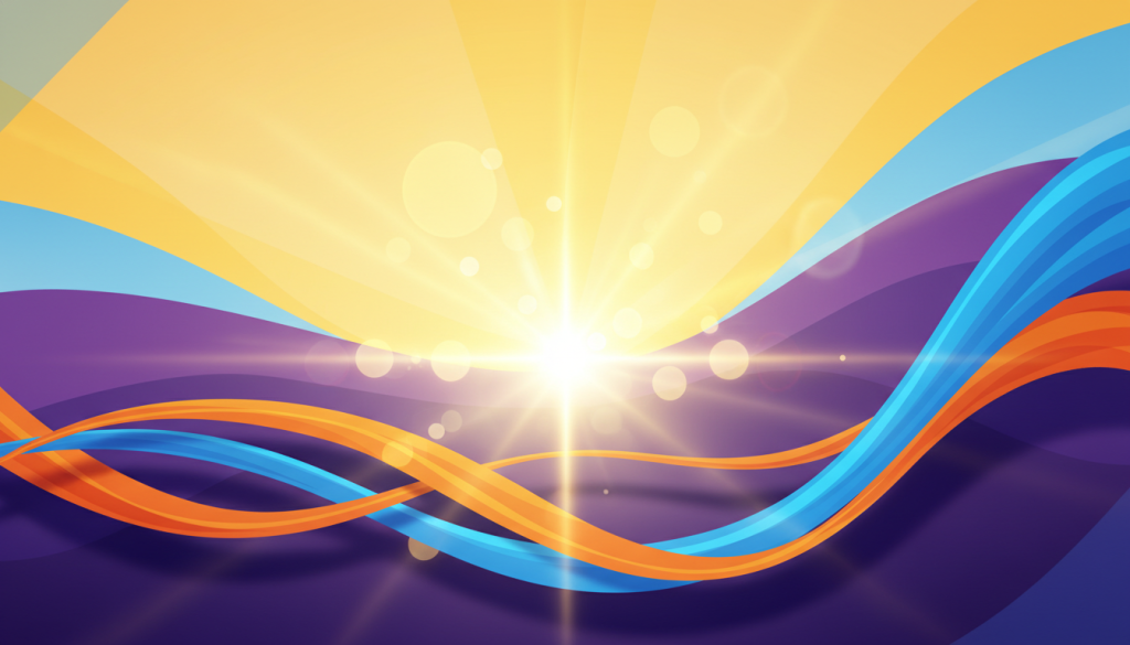 A dynamic representation of "energy" illustrated through abstract swirls of vibrant colors like electric blue, fiery orange, and radiant yellow, conveying movement and vitality. In the foreground, graceful flowing lines intertwine, symbolizing ambition and drive. The middle ground features a central burst of light radiating intensity, creating a sense of focus and purpose. In the background, soft, ethereal shapes blend harmoniously, evoking a sense of limitless potential and opportunity. The lighting is dramatic, casting shadows that enhance the flowing forms, with a slight halo effect around the central burst to signify excellence. The atmosphere should feel inspirational and empowering, capturing the essence of cardinal energy driving success. This image should be vivid and captivating, with no text or extra elements. A dynamic representation of "energy" illustrated through abstract swirls of vibrant colors like electric blue, fiery orange, and radiant yellow, conveying movement and vitality. In the foreground, graceful flowing lines intertwine, symbolizing ambition and drive. The middle ground features a central burst of light radiating intensity, creating a sense of focus and purpose. In the background, soft, ethereal shapes blend harmoniously, evoking a sense of limitless potential and opportunity. The lighting is dramatic, casting shadows that enhance the flowing forms, with a slight halo effect around the central burst to signify excellence. The atmosphere should feel inspirational and empowering, capturing the essence of cardinal energy driving success. This image should be vivid and captivating, with no text or extra elements.